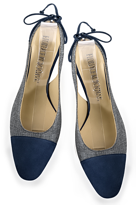 Navy blue and dark grey women's slingback shoes. Round toe. Medium comma heels. Top view - Florence KOOIJMAN
